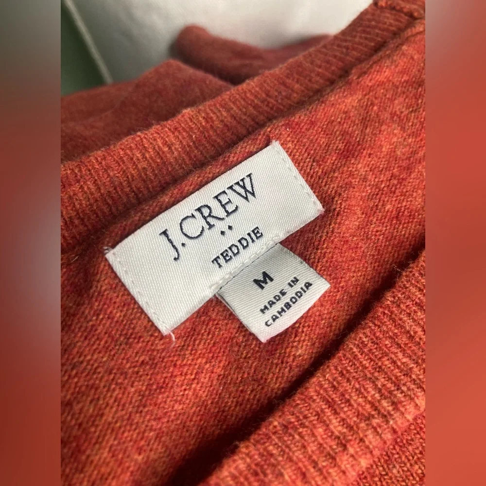 J Crew Teddie Sweater Medium Merino Wool Cotton Blend Crew Neck Pullover Orange - Picture 12 of 12